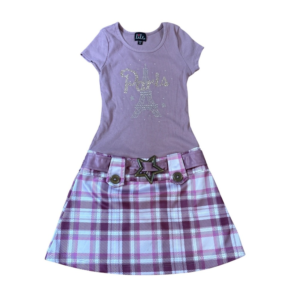 Lilt Plaid‎ Skater Dress Kids Purple Paris Rhinestone Star Belt SIZE 6X